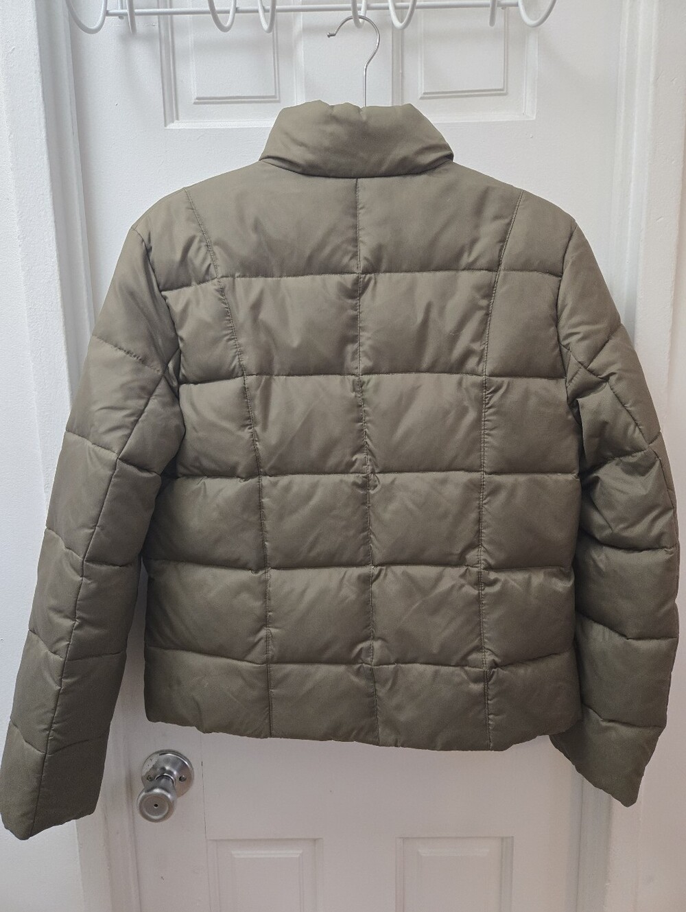 ZARA BASIC Olive Green Quilted Down Puffer Jacket Coat Warm Winter L - Picture 3 of 6